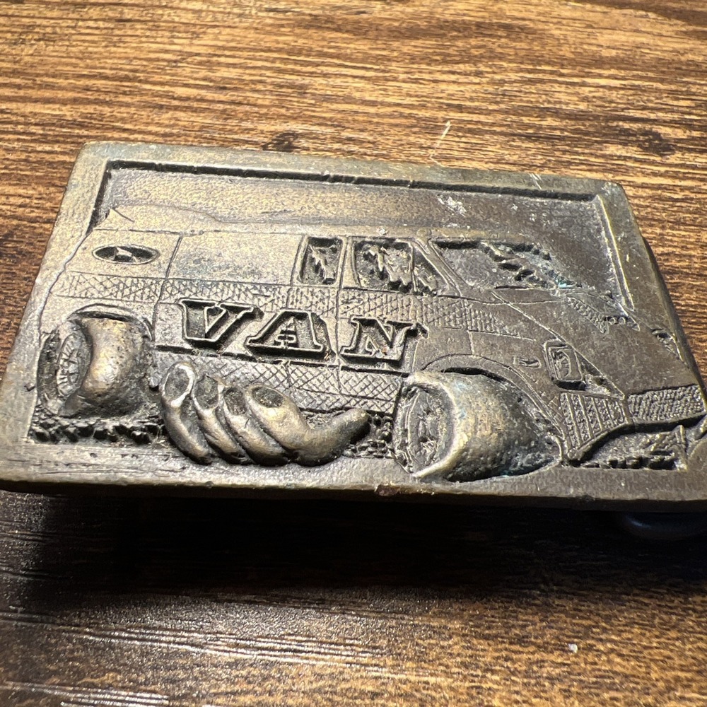 Vintage 1970s Super Van Solid Brass Belt Buckle 913 Rectangular 4x4 SUV Theme - Picture 7 of 7